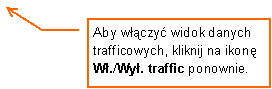 Objaśnienie liniowe 3: Aby włączyć widok danych trafficowych, kliknij na ikonę Wł./Wył. traffic ponownie.