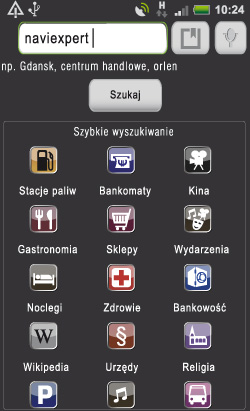 NaviExpert - Ekran wyszukiwania