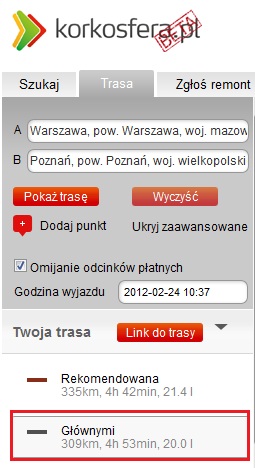 Korkostrefa.pl planowanie trasy