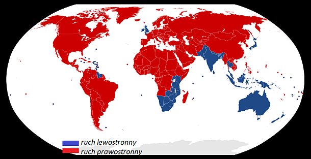 Ruch prawo i lewostronny - mapa