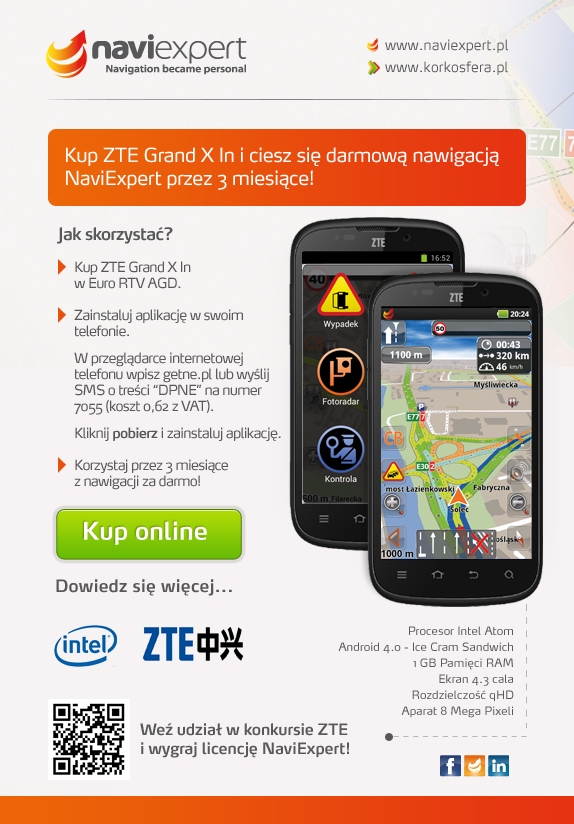 ZTE Grand X In z darmową nawigacją NaviExpert 