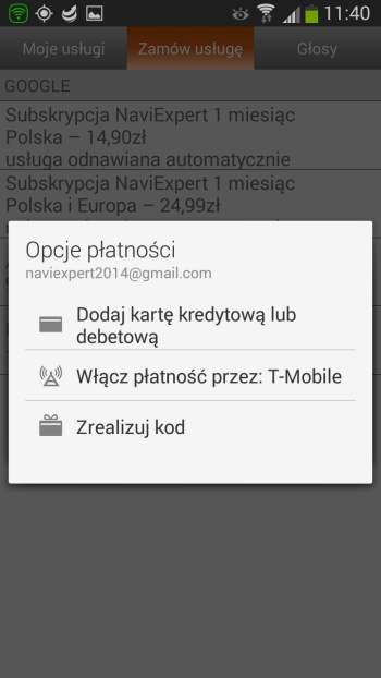 Opcje płatności NaviExpert