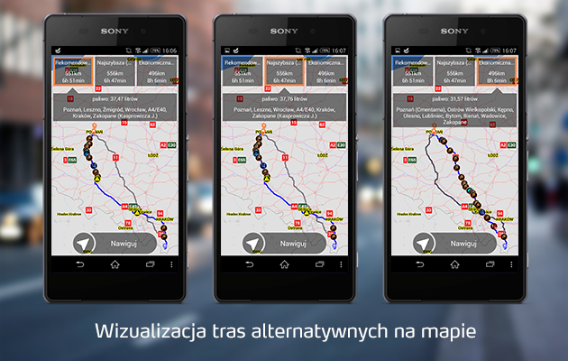 NaviExpert wizualizacja tras alternatywnych