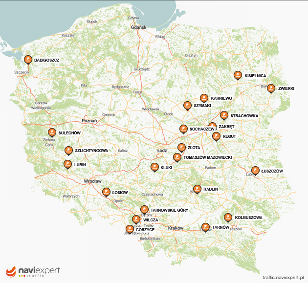 Mapa odcinkowych pomiarów prędkości