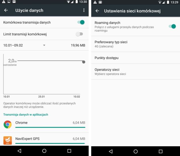 Roaming danych w Android 6.x