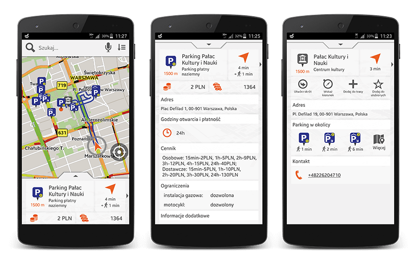 Mapa parkingów w Nawigacji Orange