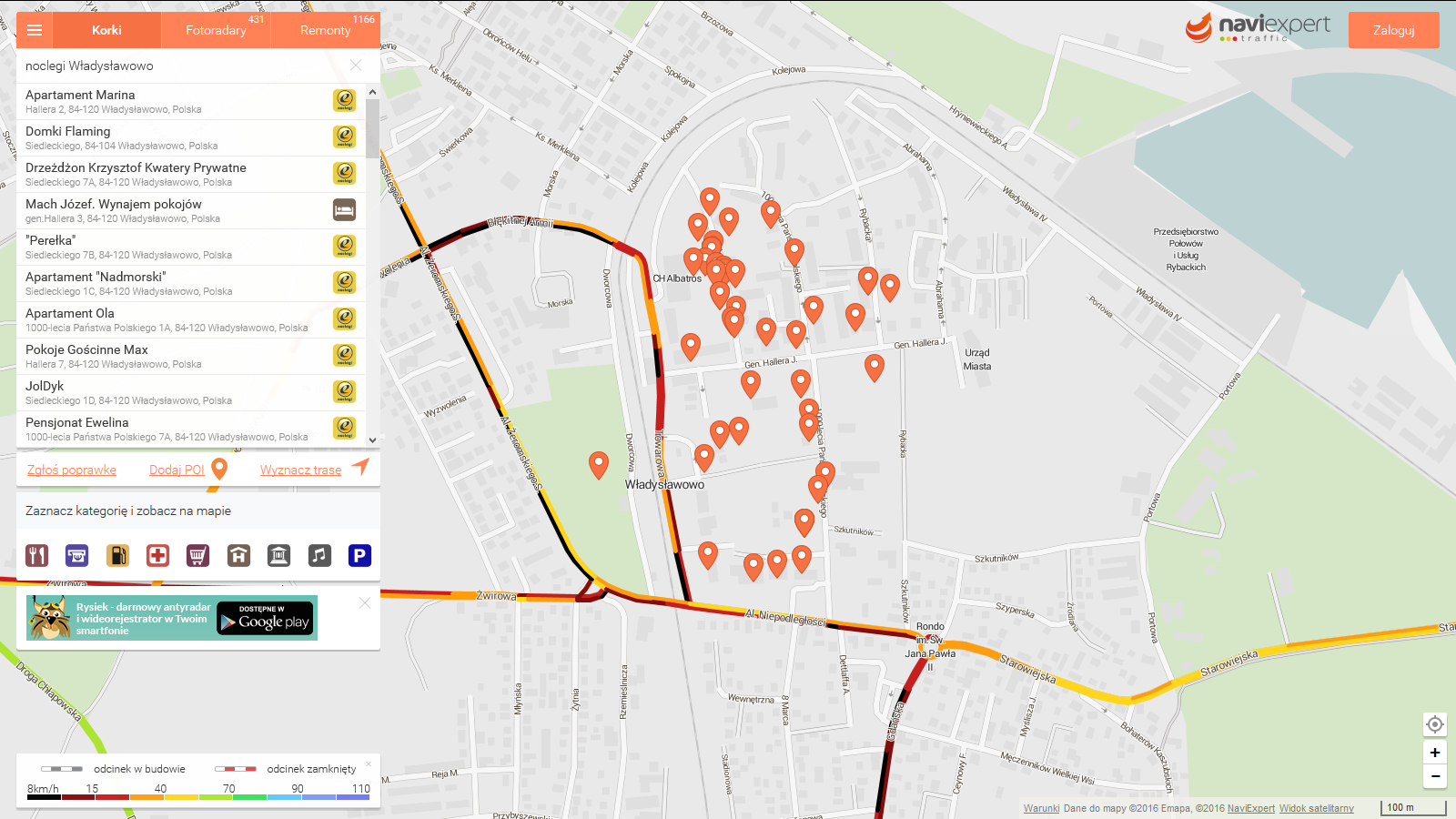 Mapa noclegów we Władysławowie Traffic NaviExpert