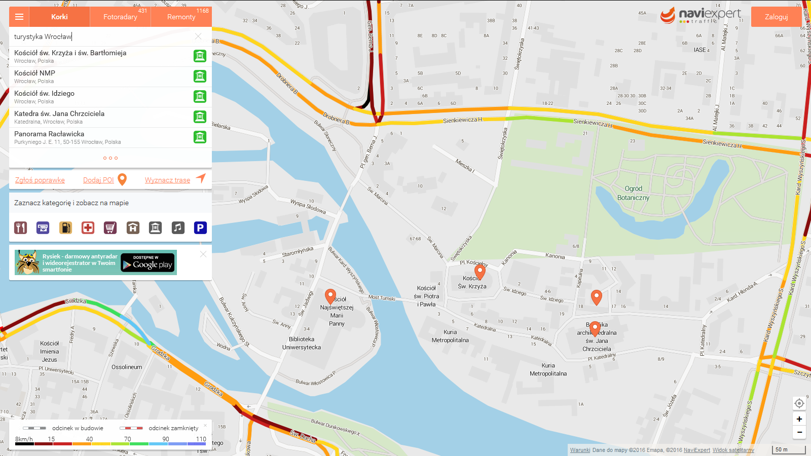 Punkty turystyczne we Wrocławiu - Traffic NaviExpert
