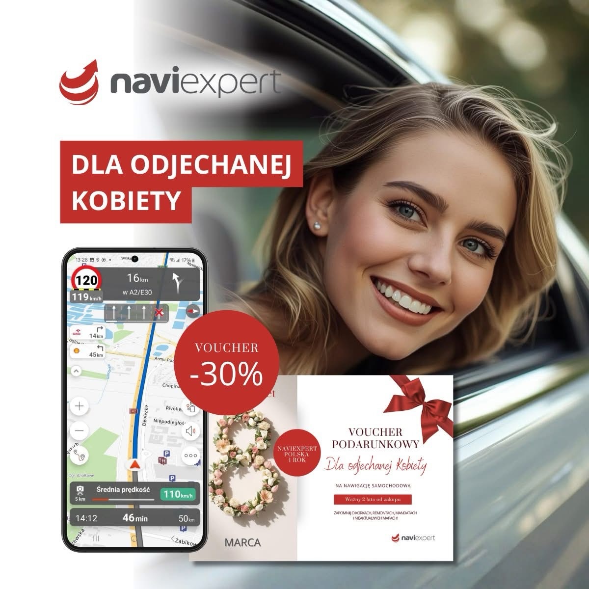 Kwiaty są piękne 💐 Ale spokój w trasie zostaje na dłużej. A dokładnie na rok! Z okazji zbliżającego się Dnia Kobiet vouchery prezentowe NaviExpert kupisz teraz 30% taniej 🎁

Bezpieczeństwo, spokój i zaufanie - to najbardziej cenią sobie nasze użytkowniczki za kierownicą 🚗

Bo NaviExpert to nie gadżet.
➡ To realna pomoc w trasie.
➡ To omijanie korków, gdy czas ma znaczenie.
➡ To aktualne mapy i asystent pasa ruchu tam, gdzie nie ma miejsca na pomyłki.

Po prezent, który naprawdę prowadzi do celu idź do 👉 sklep.naviexpert.pl.
__
Do samodzielnego wydruku lub wysyłki w formie kartki elektronicznej 📧. #naviexpert #voucher