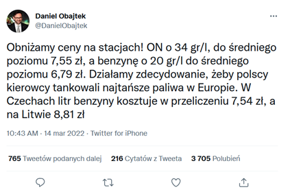 informacja-o-spadku-ceny-paliw-obajtek-twitte