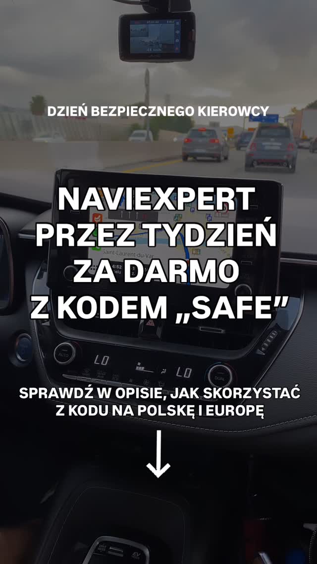 🚗 Z okazji Dnia Bezpiecznego Kierowcy możesz przetestować nawigację przez tydzień za darmo.
Jak skorzystać?
➡️ pobierz NaviExperta z Google Play lub App Store
➡️ w menu wybierz: Moje konto > wprowadź kod promocyjny 
➡️ we wskazanym miejscu wpisz kod: SAFE
Uzyskasz w ten sposób tygodniowy dostęp do nawigacji za darmo. Z kodu możesz skorzystać tylko do 29.07, więc nie czekaj z aktywacją. Po 7 dniach dostęp do kodu wygaśnie, więc nie musisz obawiać się ukrytych opłat. 
Jak NaviExpert pomaga w bezpiecznej jeździe? 
‼️Podczas jazdy wyświetlamy aktualne ograniczenie prędkości. Jesli przeoczysz znak- NE przypomni Ci o dozwolonym limicie. 
🔉 Mówimy: „Zwolnij” – jeśli za bardzo się rozpędzisz. 
🎙️ Dajemy możliwość ustawienia własnego komunikatu, zachęcającego do zdjęcia nogi z gazu– „Tato, zwolnij” czy „Kochanie, nie wariuj – wolę Cię całego!” 
📊 W sekcji „Mój styl jazdy” pokazujemy, jak naprawdę jeździsz – i udzielamy spersonalizowanych wskazówek, abyś jeździł(-a) jeszcze mądrzej. Tak, wiemy - też sądzisz, że jeździsz lepiej od innych. Teraz możesz to sprawdzić. 
⚠️ Ostrzegamy przed niebezpiecznymi miejscami, które zgłosili inni kierowcy.
➡️ Mamy asystenta pasa ruchu, który pomaga ogarnąć zjazdy, skrzyżowania i inne manewry.
⏱️ Proponujemy trasy bez korków – bo jak masz dobry czas dojazdu, to nie musisz nadrabiać gazem. 
 #naviexpert #naviexpert_podroze #drivesafe #gpsnavigation #wakacje2025 #nawigacjagps #podróże