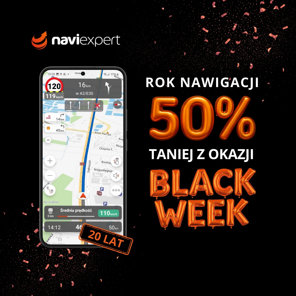 Wiemy, że czekaliście 🙂 No i jest!
🔥 Black Week w NaviExpert właśnie wystartował! 🔥
Tylko teraz roczne abonamenty kupicie za pół ceny!

Oferta dostępna jest:
➡️ bezpośrednio w aplikacji (Menu > Sklep),
➡️ w naszym sklepie online,
➡️ oraz na Allegro.
Linki wrzucamy w komentarzach.

Ale… mega obniżka to nie wszystko! 👀
Ten Black Week jest wyjątkowy, bo świętujemy 20. urodziny NaviExperta.
A urodziny = prezenty! 🎉

Już jutro zdradzimy więcej szczegółów.
Żeby nic Wam nie umknęło — śledźcie nas na Facebooku, Instagramie i TikToku.

Ale to jutro.
Dziś po prostu cieszcie się największą promocją w roku! 🚗🧡🔥!